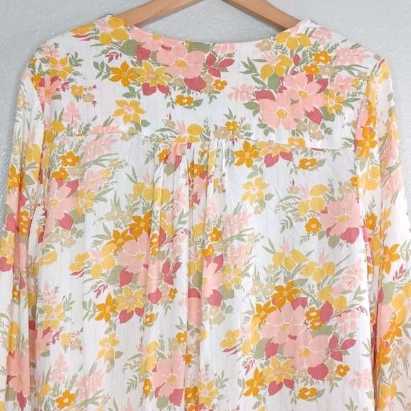 Joie Vivette Pink Orange Size L Smocked Tassel Tie Keyhole Peasant Boho Top - Picture 6 of 12